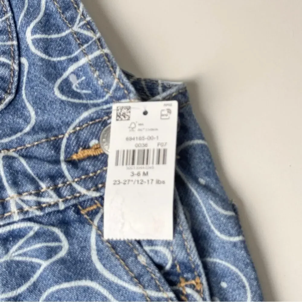 Old Navy Baby Smiley Face Print Denim Blue Kids Overalls Sz 3-6M NWT